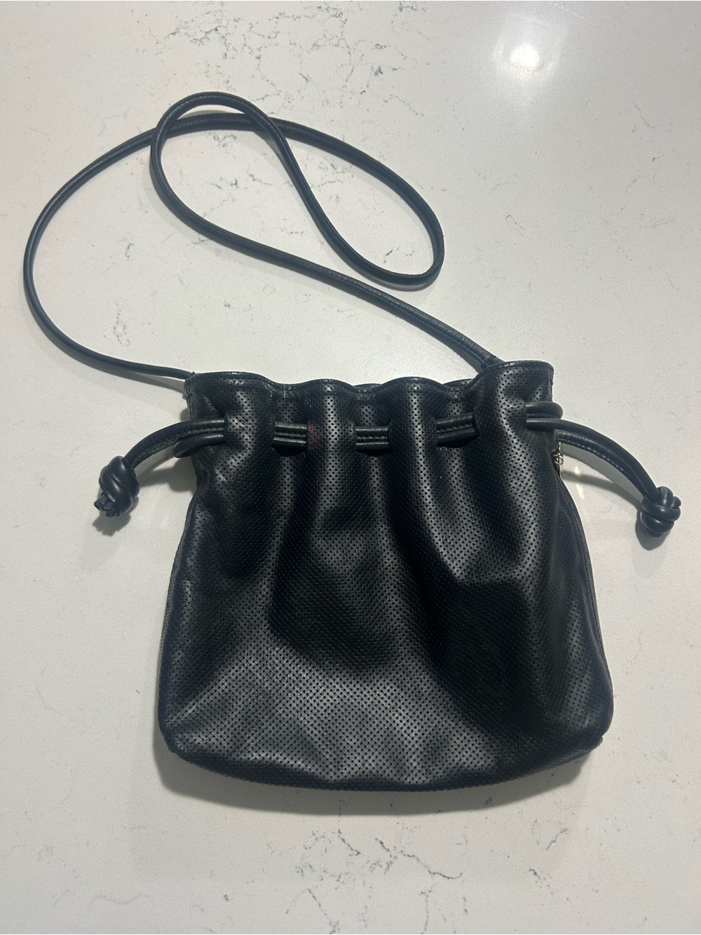 Clare V Black Perforated Leather Drawstring Crossbody Bag